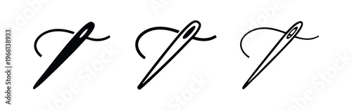 Needle and Thread Icon Set. Sewing and Tailoring Tool Symbols for Craft Projects.