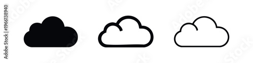 Cloud Icon Set in Solid and Outline Styles, Weather and Sky Symbol Collection, Minimalist Cloud Vector Icons