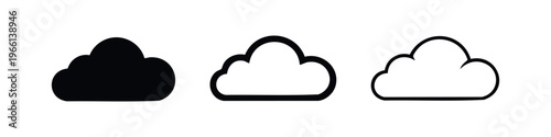 Cloud Icon Set in Solid and Outline Styles, Weather and Sky Symbol Collection, Minimalist Cloud Vector Icons