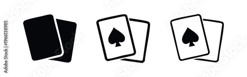 Playing cards icon set. Spade suit gambling game symbols for casino and poker designs.