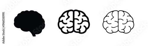 Human Brain Top View Icon Set. Mind, Intelligence, and Neurology Symbol.
