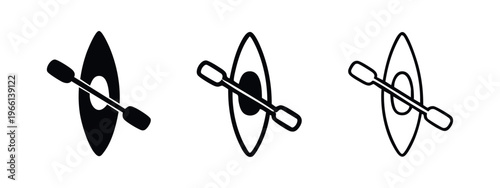 Kayak and paddle icons set. Water sport symbols in solid, outlined, and hand-drawn styles. Vector illustration.