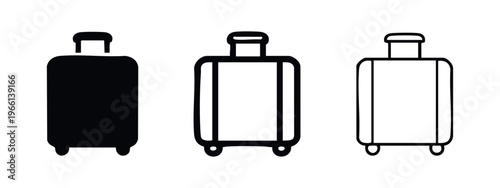 Wheeled Suitcase Icons Set. Modern Travel Luggage and Vacation Baggage Symbol Collection for Journeys and Tourism.