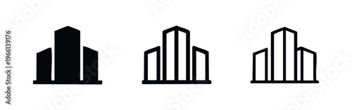 Modern Skyscraper Building Icons Set. City Architecture and Abstract Urban Structure Symbols for Business Districts.