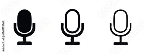 Modern Microphone Icon Set. Black and White Audio Recording Symbols for Podcast, Broadcasting, and Online Communication.
