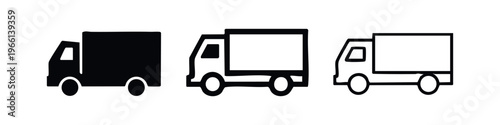 Delivery Truck Icon Set. Shipping, Logistics, and Transportation Vehicle Symbols.