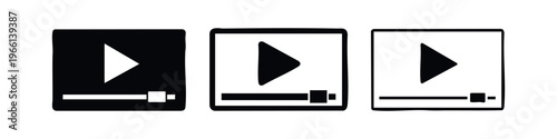 Video Player Icon Set. Media, Play Button, and Streaming Interface Symbols.