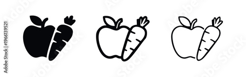 Healthy food icon with apple and carrot, representing nutrition, diet, and healthy lifestyle.