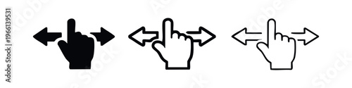 Hand gesture swiping left and right icon, representing navigation, interaction or touchscreen control.