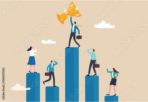 Business competition, performance comparison chart between company profit or employee, winner and loser in contest, achievement concept, business people compete on performance graph with one