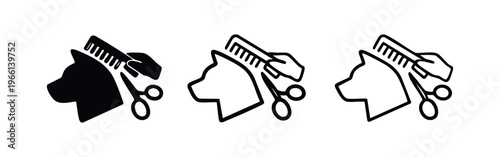 Pet Grooming Icon Set. Animal Hair Care and Styling Symbol Collection for Veterinary and Pet Services.