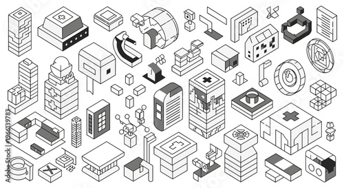 A clean, minimalist isometric illustration depicting an office layout. Ideal for presentations, website graphics, or articles about workplace design a