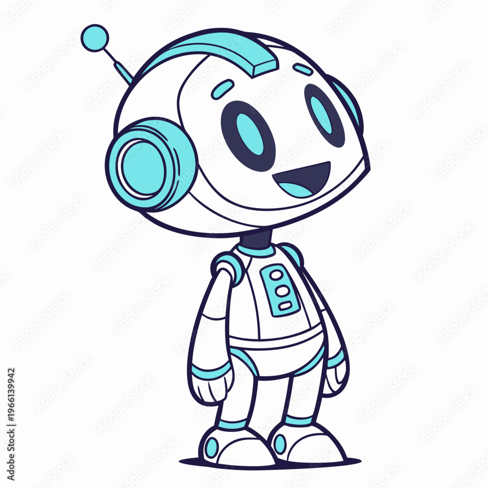 Fototapeta premium A cartoon robot with headphones on its head