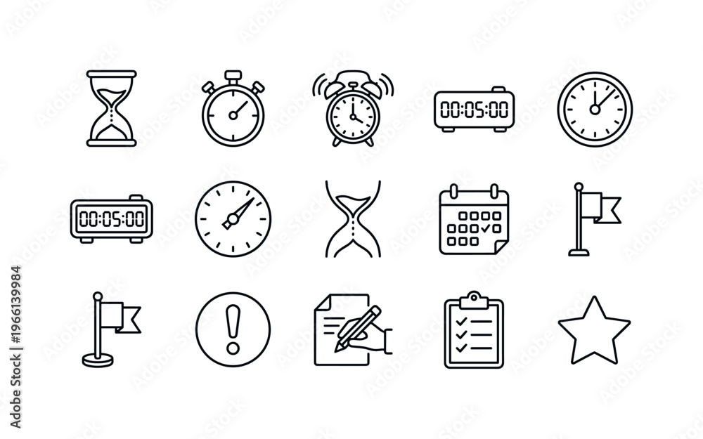 Fototapeta premium Collection of icons representing time management, deadlines, and important tasks