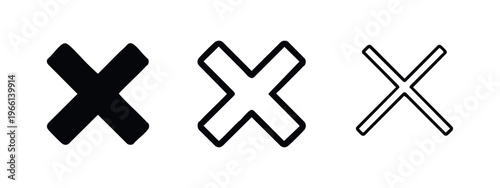 Cross Mark 'X' Icon Set, Error and Close Symbols in Black