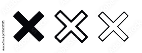Cross Mark 'X' Icon Set, Error and Close Symbols in Black