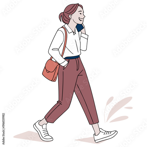 A woman walking while on her phone call