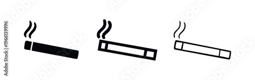 Cigarette with Smoke Icons Set, Smoking Habit and Tobacco Product Symbol
