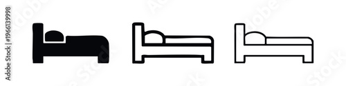 Bed and Sleep Icons Set for Hotel, Accommodation, or Bedroom Furniture