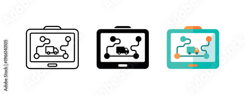 GPS device showing truck route on screen with navigation points