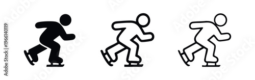 Dynamic ice skater icon in three different styles. Winter sport athlete symbol.