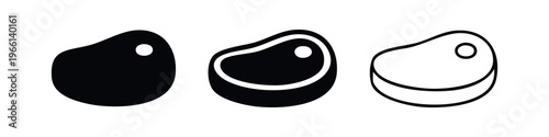 Steak with Bone Icon Collection: Solid, Outlined, and Detailed Meat Cut Symbols for Food and Grill