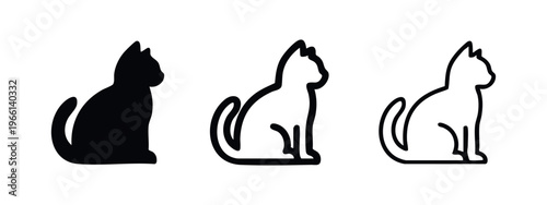 Sitting cat icon set. Feline silhouette in profile, ideal for pet-related designs.
