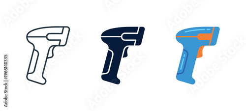 Collection of barcode scanner icons in outline, solid, and colorful styles
