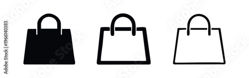 Shopping bag icon set. Retail and commerce symbols in solid, thick, and thin outline styles. Vector illustration.