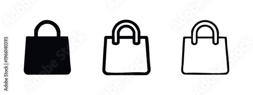 Shopping bag icon set. Retail and commerce symbols in solid, thick, and thin outline styles. Vector illustration.