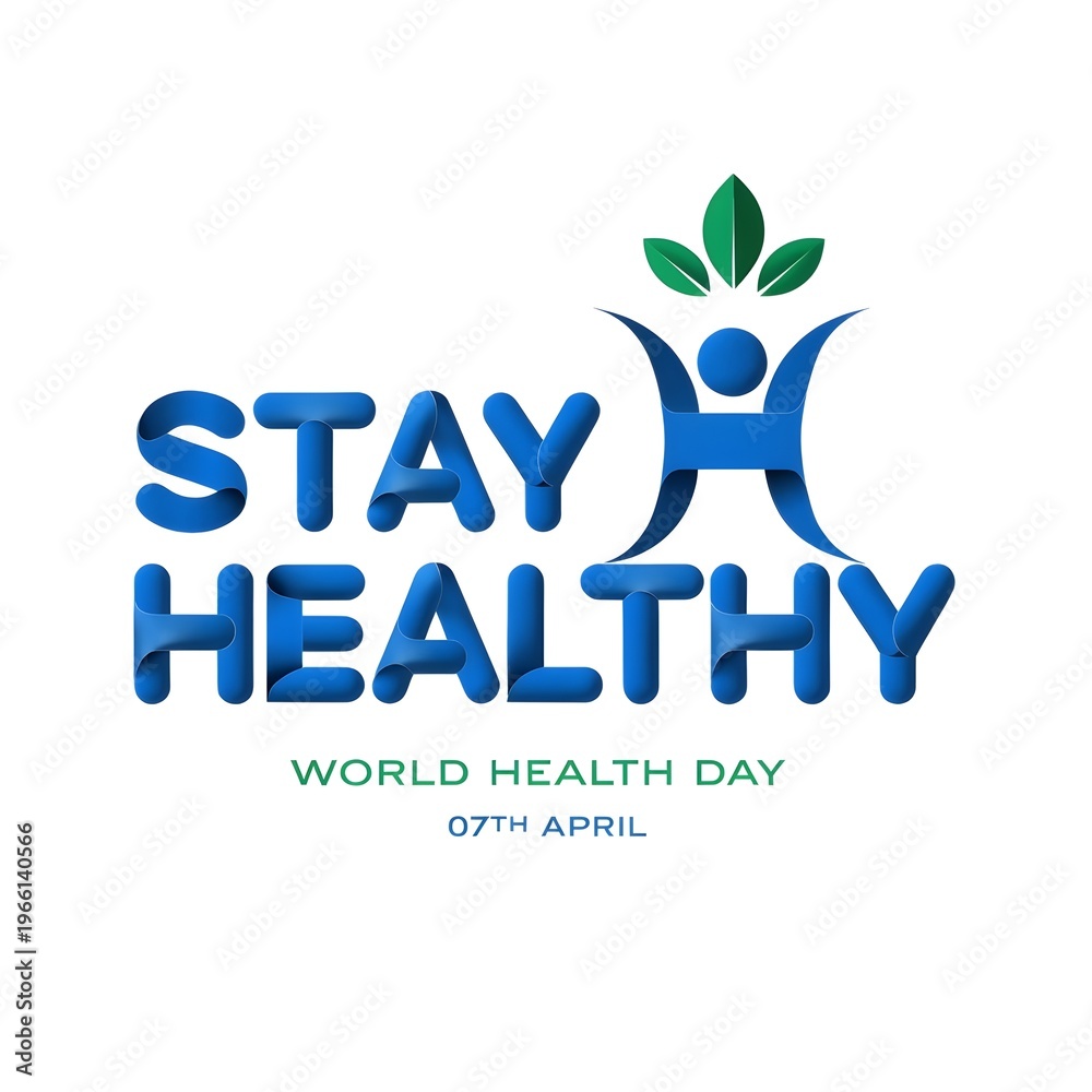 Fototapeta premium World Health Day creative logo design thematic Banner poster backdrop flyer template illustration, Stay Healthy, My health my right, World Health Day, Global health care concept