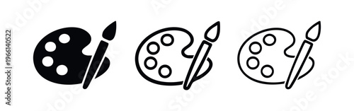 Artist Palette and Paintbrush Icon Set Vector Illustration
