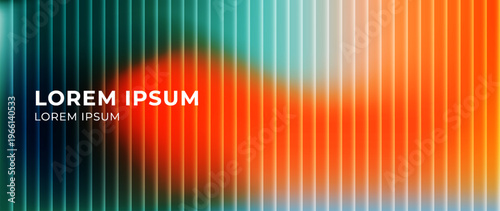 Abstract teal orange gradient background, frosted glass vertical bar pattern. Smooth light transitions, soft glow. Modern bright ripple texture backdrop for cover, header, banner. Vector illustration