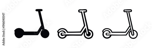 Electric Scooter Icon Set. Modern Urban Mobility Symbols in Glyph, Outline, and Thin Line Styles.