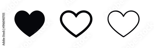 Heart icon set. Love and passion symbol in solid, bold, and thin outline styles. Valentine's Day vector design element.