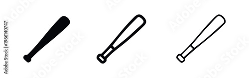 Baseball Bat Icon Set: Sports Equipment Symbols in Solid, Bold, and Thin Outline Styles