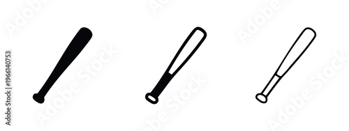 Baseball Bat Icon Set: Sports Equipment Symbols in Solid, Bold, and Thin Outline Styles