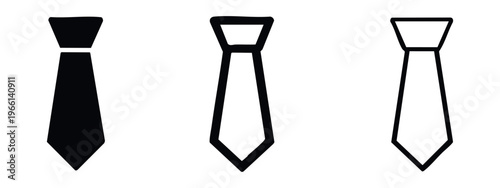 Necktie Icon Set. Collection of Formal Wear and Business Fashion Symbols in Black and Outline Styles