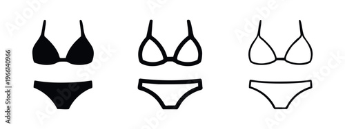 Bikini set icon vector. Swimsuit, swimwear, bathing suit symbol in solid, bold outline, and thin outline styles.