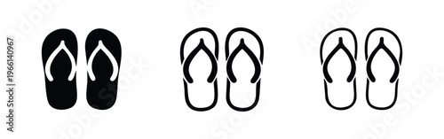 Flip flops icon set, summer beach sandals symbol, casual footwear and vacation sign in multiple styles