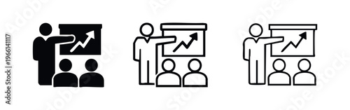 Business Presentation with Growth Chart Icon Set: Speaker Explaining Progress to an Audience
