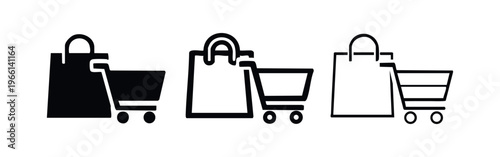 Shopping Bag and Cart E-commerce Icons. Online Store Retail Symbols. Black and White Shopping Vector Set for Websites.