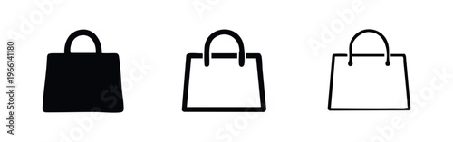 Shopping Bag E-commerce Icons Set. Retail Store Purchase Symbols. Black and White Market Vector Illustrations.
