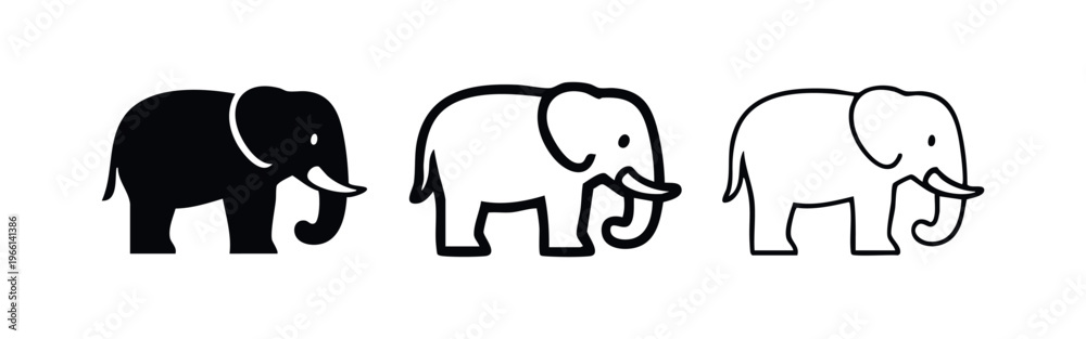 Fototapeta premium Hand drawn elephant icon set. Wildlife animal vector illustrations of pachyderms for nature and safari designs.