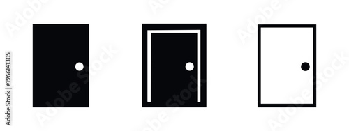 Door with Doorknob Icon Set - Minimalist Black and White Vector Illustration