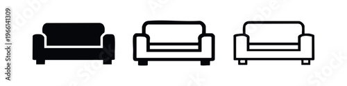 Comfortable Armchair Icon Set - Minimalist Black and White Vector Illustration