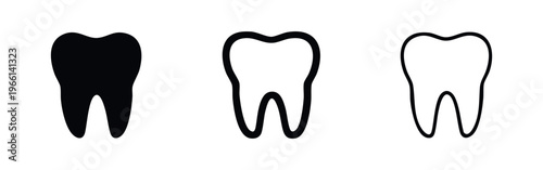 Human Tooth Icon Set - Minimalist Black and White Vector Illustration