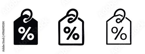 Hand drawn discount tag icon set with percentage symbol. Sale offer vector price tags for retail promotions.