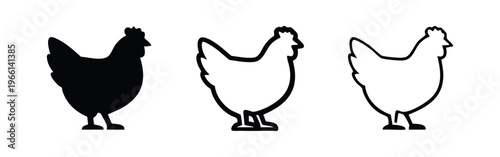 Hand drawn chicken icon set. Farm bird vector illustrations of hens for agriculture and food designs.