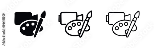 Artist Palette and Paintbrush Icons - Creative Art Supplies Vector